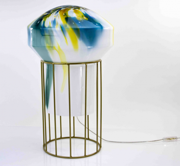 Glaskunst - lamp op gouden standaard